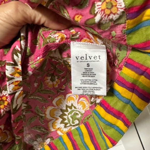 Velvet Brand Lightweight 100% Cotton Boho V Neck Top Short Sleeve Small Loose - Picture 5 of 10